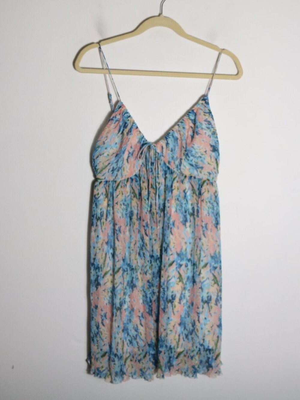 Abercrombie Printed Plisse Ruched Pleated Babydoll Mini Dress Large Watercolor